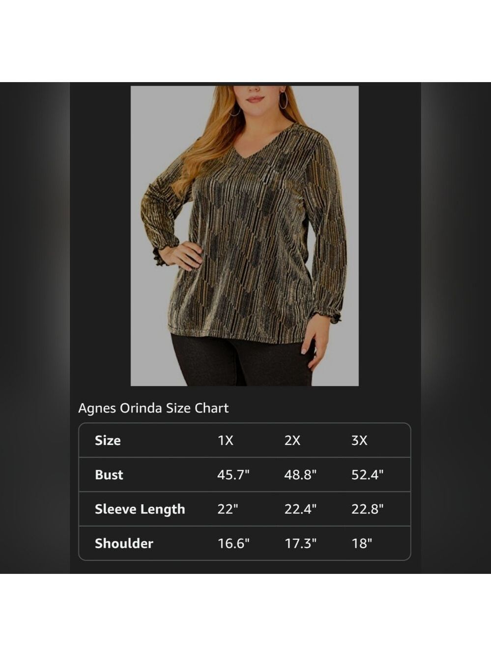 Agnes Orinda | Women's Plus Size Metallic Top | Size 3X - Picture 9 of 15